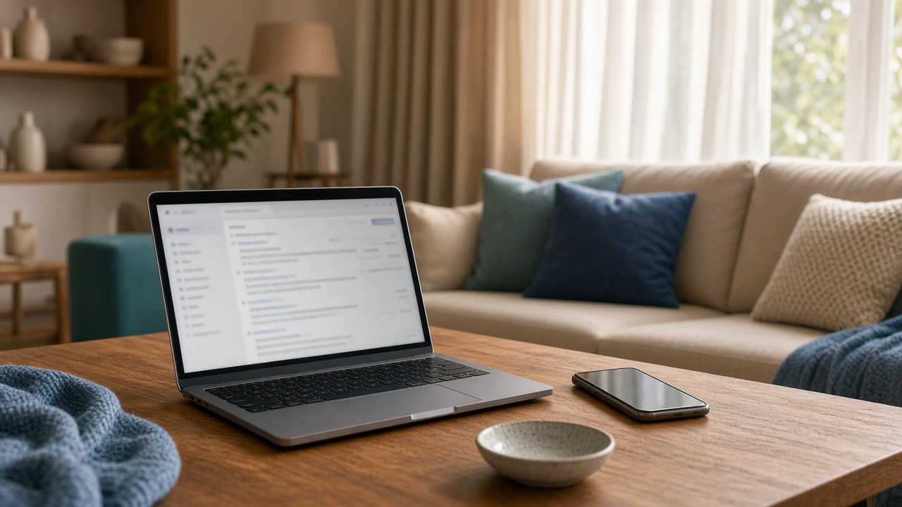 Short-term rental host reviewing guest inquiry email drafts on a laptop